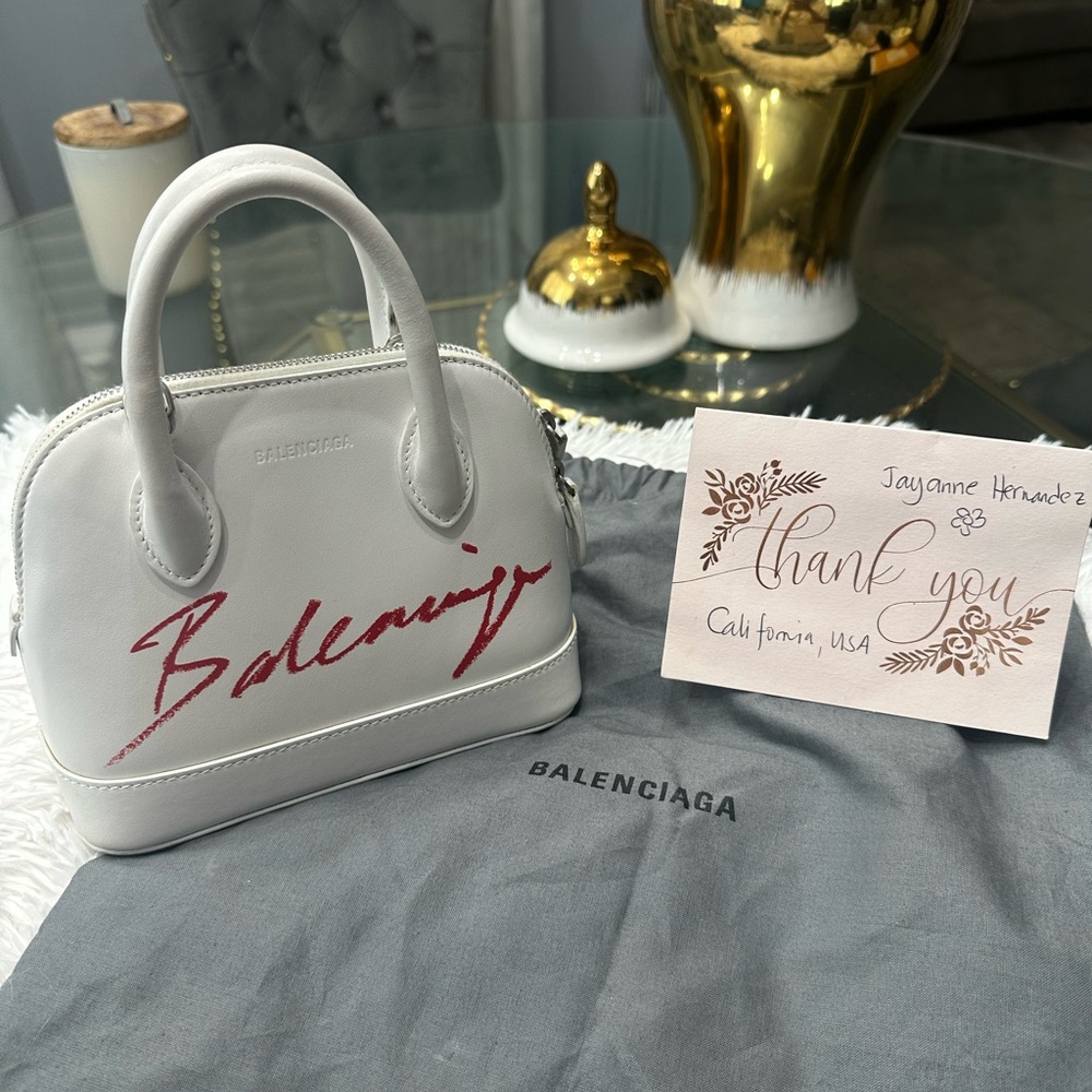 Balenciaga Mini Bag in White with Red Script